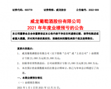 威龙股份：2021年估量吃亏超2.1亿 应收账款计提坏账筹备